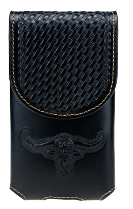 #EH11702 LONGHORNS 6.5" LEATHER BLACK POUCH EXTRA LARGE  BELT LOOP HOLSTER CELL PHONE CASE UNIVERSAL OVERSIZE--FREE SHIPPING