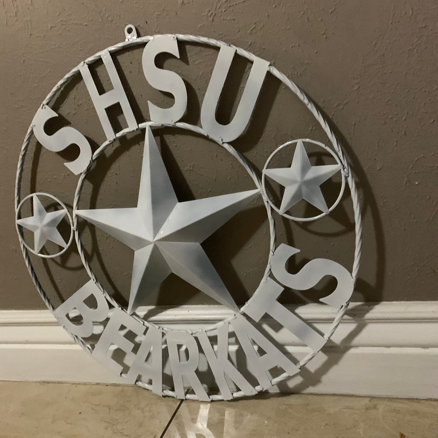 24",32" SHSU SAM HOUSTON BEARKATS RUSTIC WHITE METAL CUSTOM VINTAGE CRAFT RUSTIC BLACK TEAM STAR HANDMADE