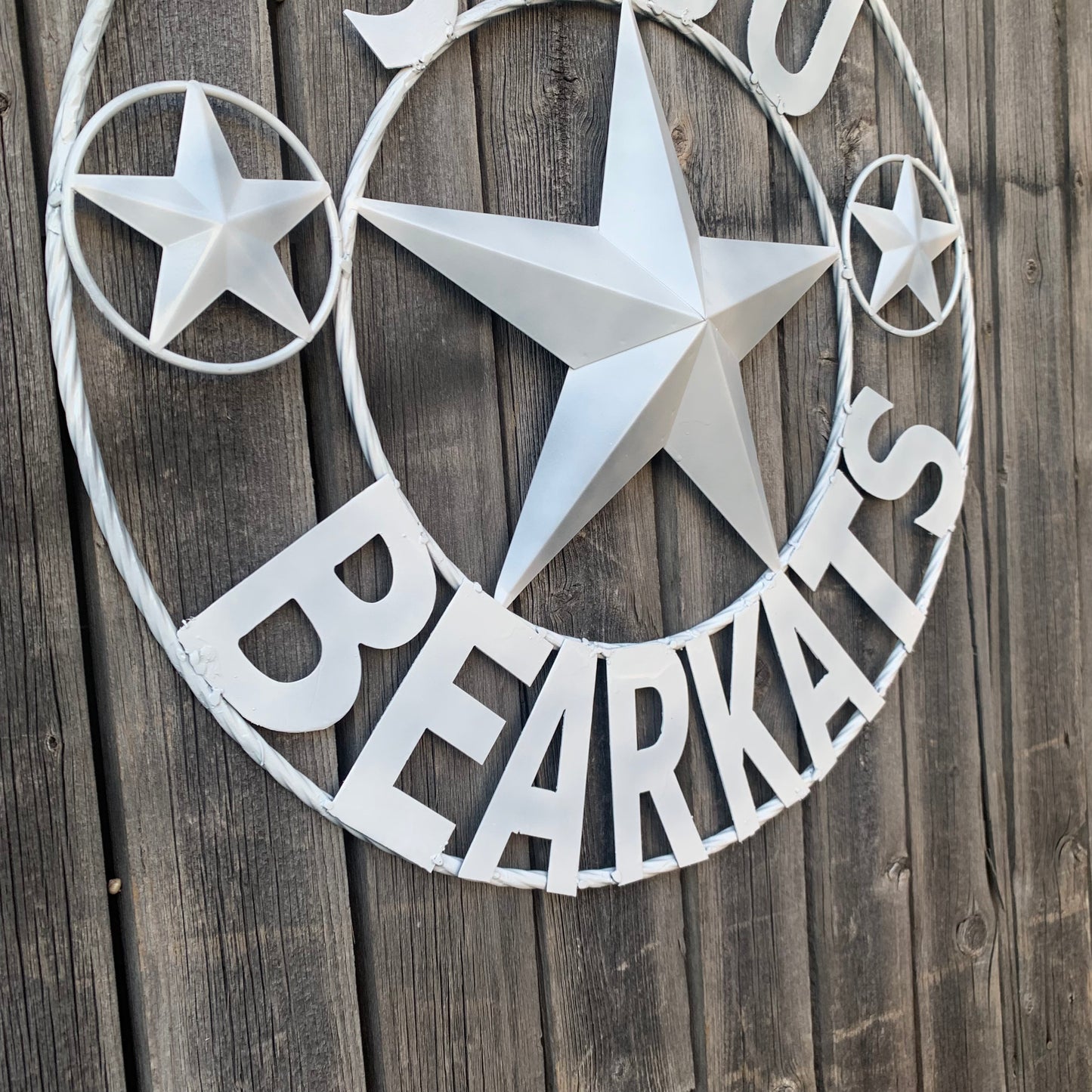24",32" SHSU SAM HOUSTON BEARKATS RUSTIC WHITE METAL CUSTOM VINTAGE CRAFT RUSTIC BLACK TEAM STAR HANDMADE
