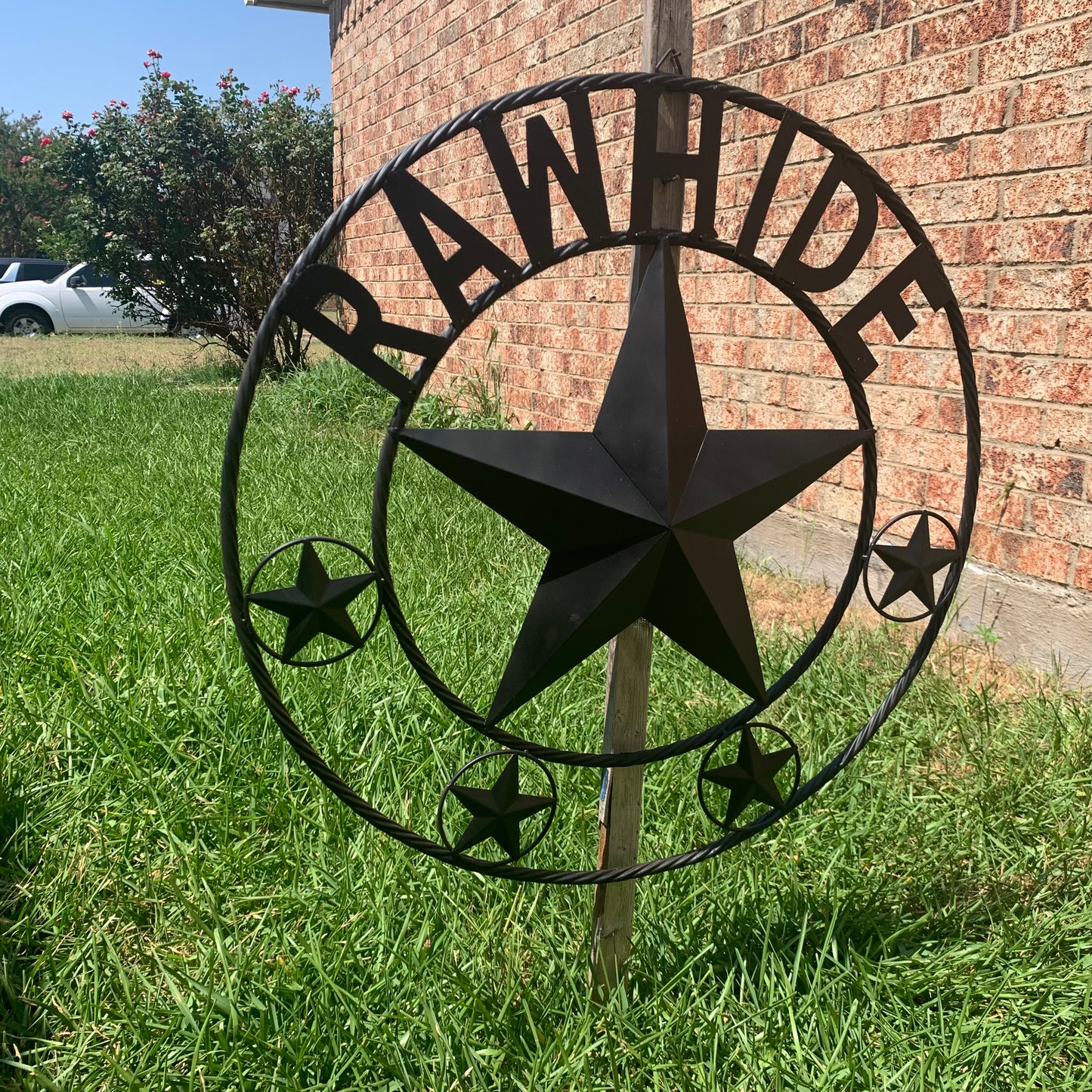 RAWHIDE STYLE CUSTOM STAR RUSTIC BLACK NAME BARN METAL STAR 3d TWISTED ROPE RING WESTERN HOME DECOR HANDMADE