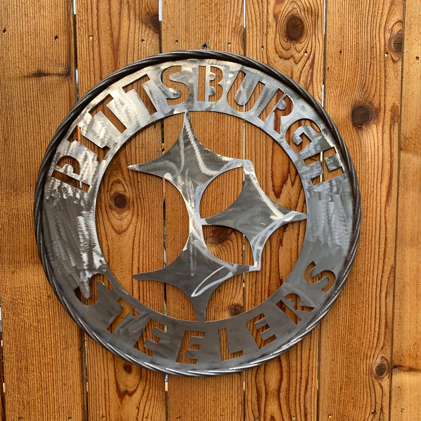 PITTSBURGH STEELERS CUSTOM RAW METAL VINTAGE CRAFT TEAM SIGN HANDMADE