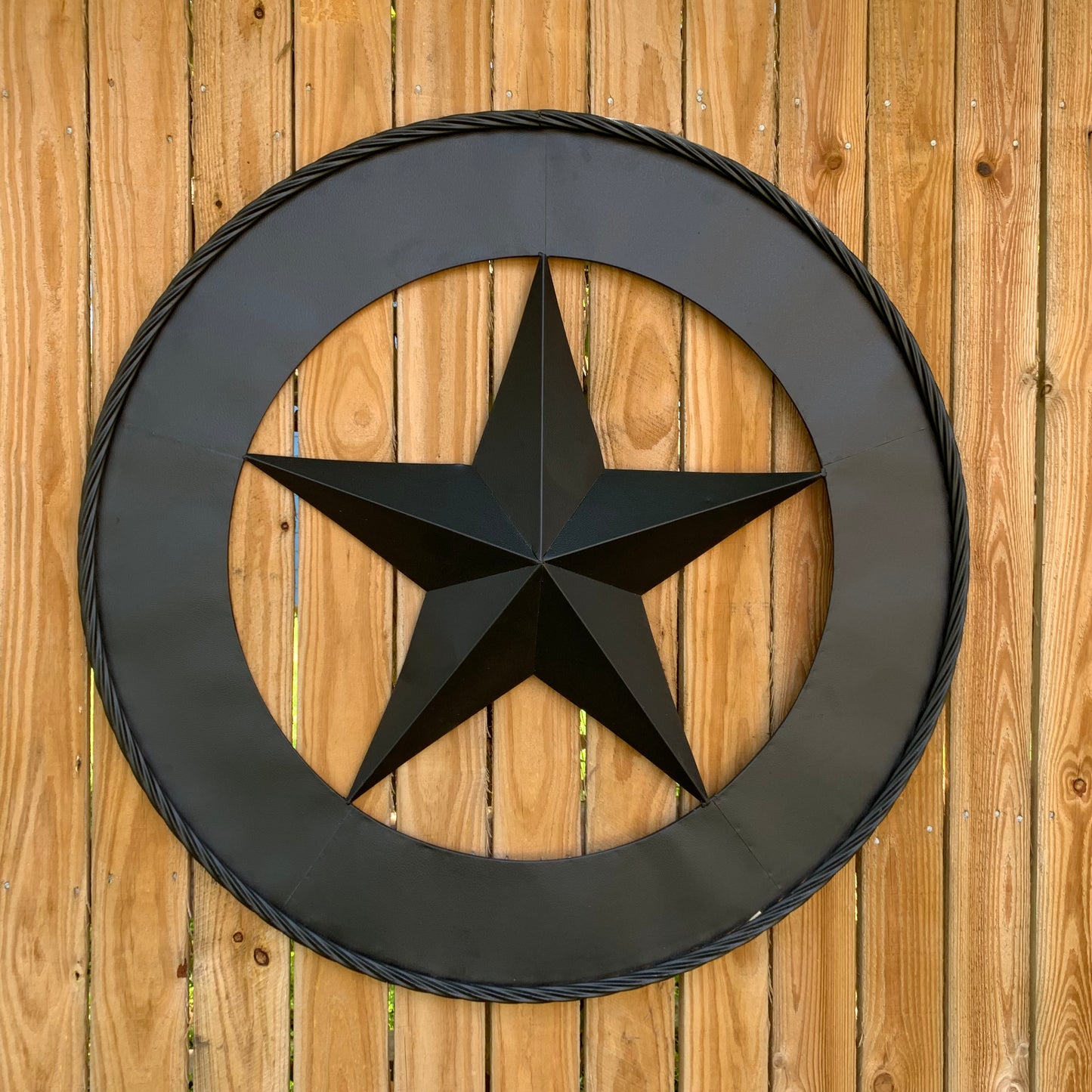 36" RUSTIC BLACK LONE STAR WIDE BAND RING TWISTED ROPE RING 3d METAL STAR WALL ART WESTERN HOME DECOR HANDMADE NEW #EH11879
