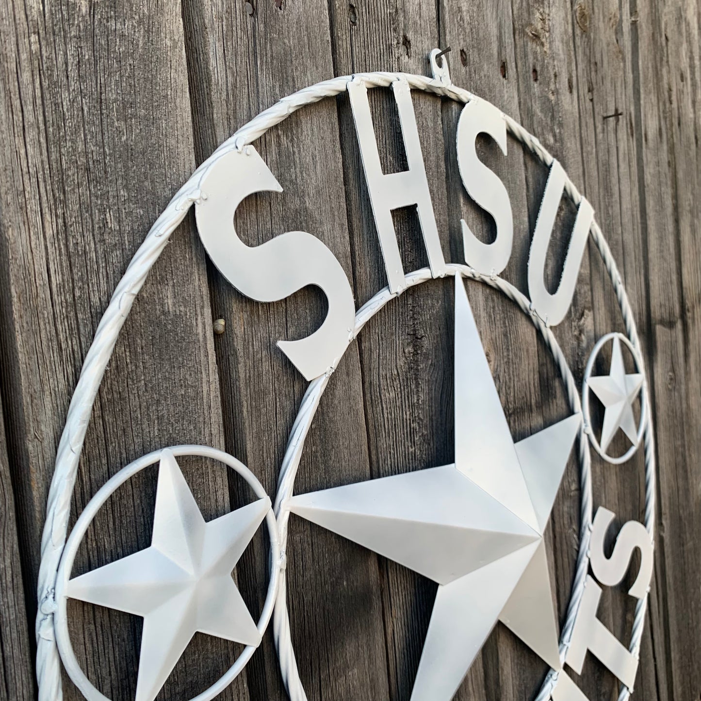 24",32" SHSU SAM HOUSTON BEARKATS RUSTIC WHITE METAL CUSTOM VINTAGE CRAFT RUSTIC BLACK TEAM STAR HANDMADE