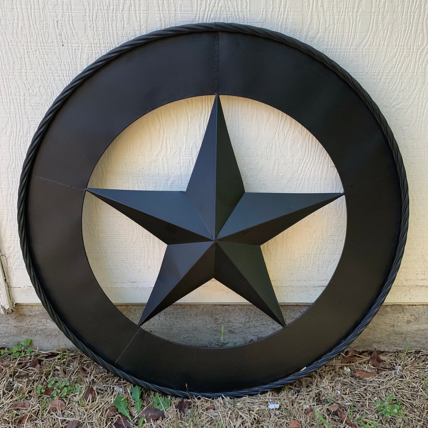 36" RUSTIC BLACK LONE STAR WIDE BAND RING TWISTED ROPE RING 3d METAL STAR WALL ART WESTERN HOME DECOR HANDMADE NEW #EH11879
