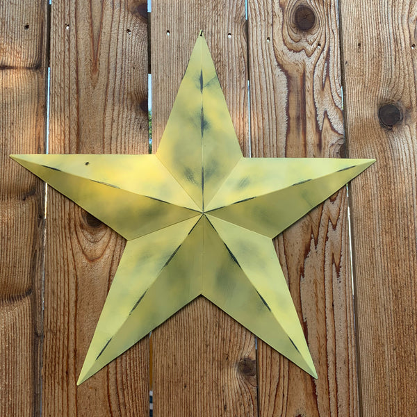 #EH10482 MUSTAND LIGHT YELLOW DISTRESSED BARN STAR TWO TONE METAL ART WESTERN HOME DECOR HANDMADE NEW