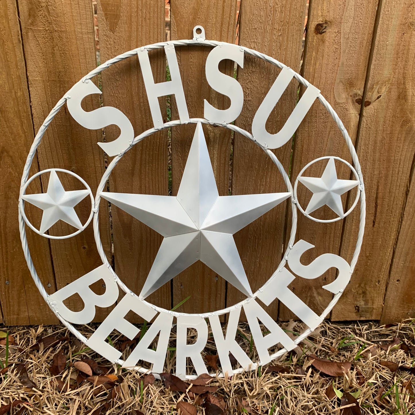 24",32" SHSU SAM HOUSTON BEARKATS RUSTIC WHITE METAL CUSTOM VINTAGE CRAFT RUSTIC BLACK TEAM STAR HANDMADE
