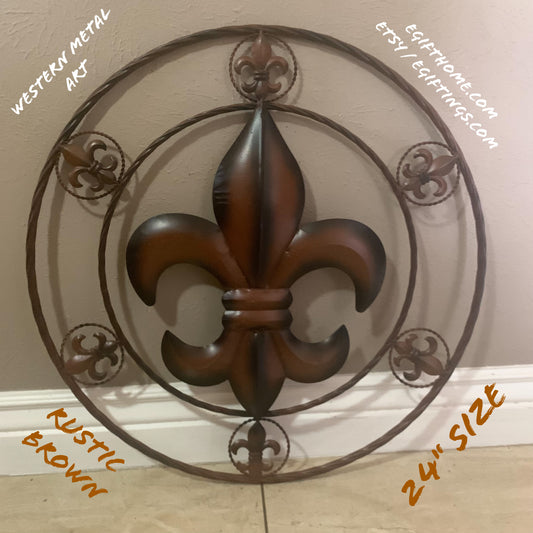 MULTI FLEUR DE LIS METAL WALL ART WESTERN HOME DECOR VINTAGE RUSTIC BROWN HANDMADE #EH13243