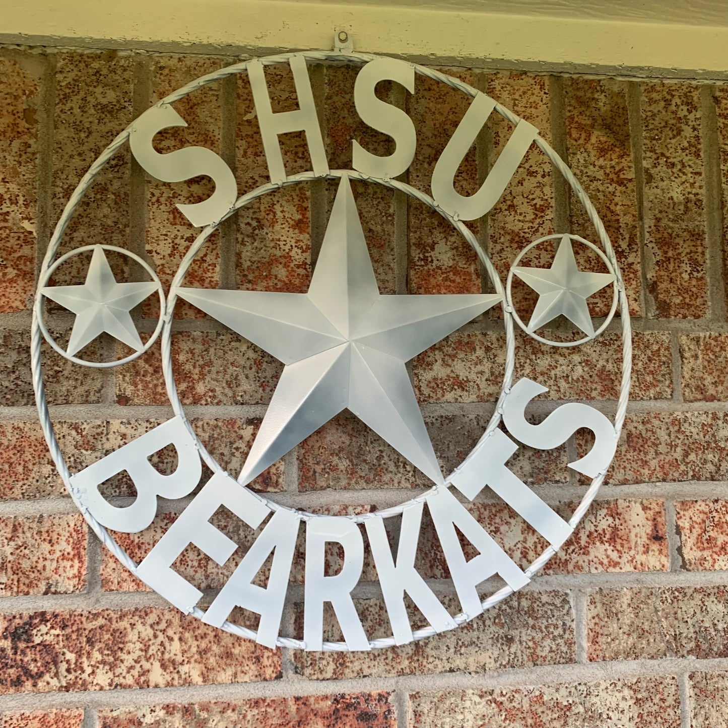 24",32" SHSU SAM HOUSTON BEARKATS RUSTIC WHITE METAL CUSTOM VINTAGE CRAFT RUSTIC BLACK TEAM STAR HANDMADE