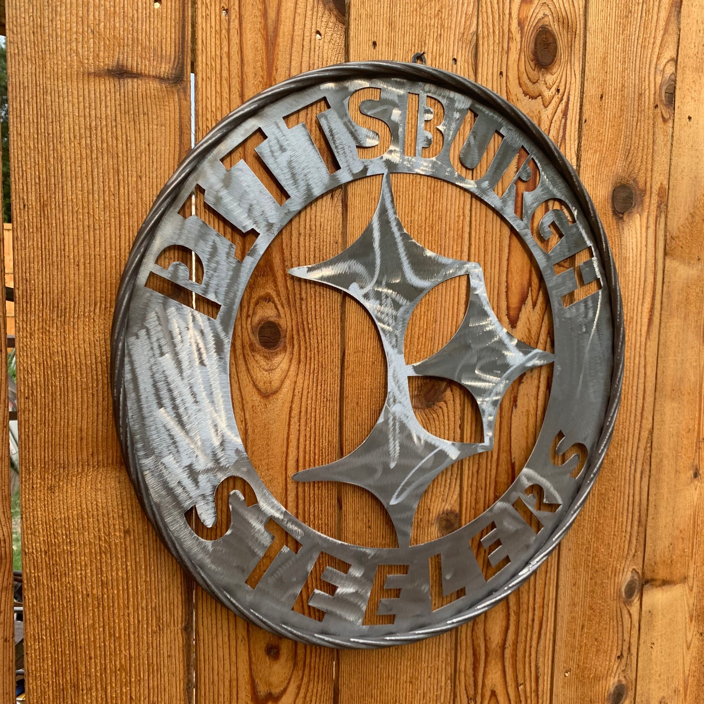 PITTSBURGH STEELERS CUSTOM RAW METAL VINTAGE CRAFT TEAM SIGN HANDMADE