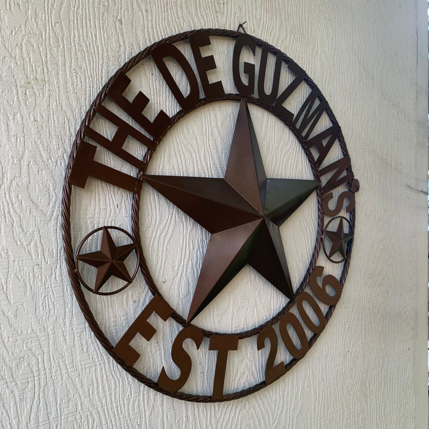 GUZMAN STYLE CUSTOM STAR NAME BARN METAL STAR 3d TWISTED ROPE RING WESTERN HOME DECOR RUSTIC  BRONZE HANDMADE 24",32",34",36",40",42",44",46",50"