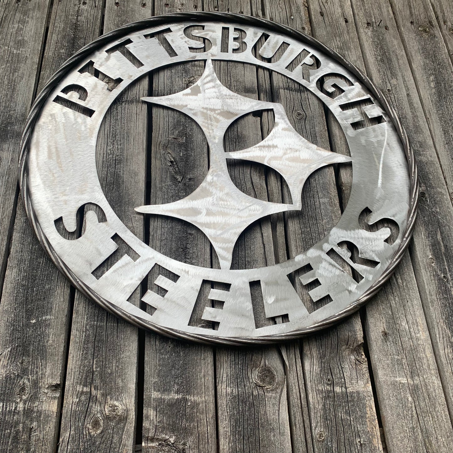 PITTSBURGH STEELERS CUSTOM RAW METAL VINTAGE CRAFT TEAM SIGN HANDMADE