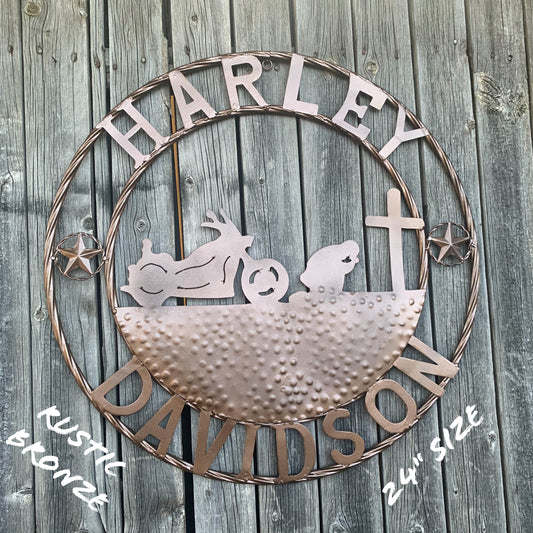 24",32" HARLEY DAVIDSON CUSTOM METAL VINTAGE CRAFT SIGN WESTERN HOME DECOR RUSTIC BRONZE HANDMADE
