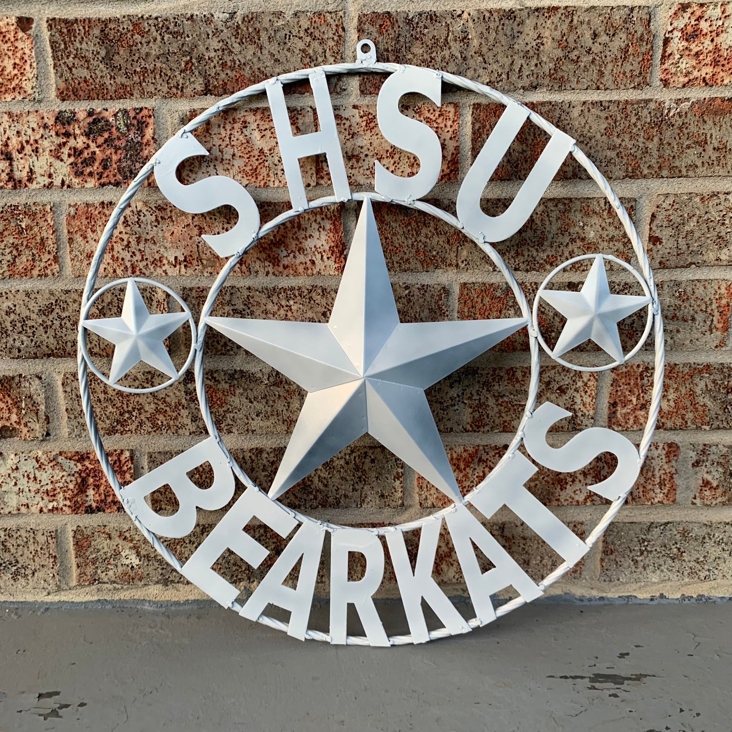24",32" SHSU SAM HOUSTON BEARKATS RUSTIC WHITE METAL CUSTOM VINTAGE CRAFT RUSTIC BLACK TEAM STAR HANDMADE