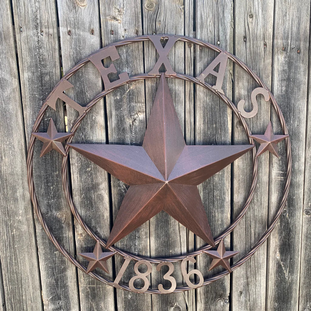 TEXAS 1836 RUSTIC BRONZE BARN STAR METAL WALL WESTERN HOME DECOR HANDMADE #EH10073