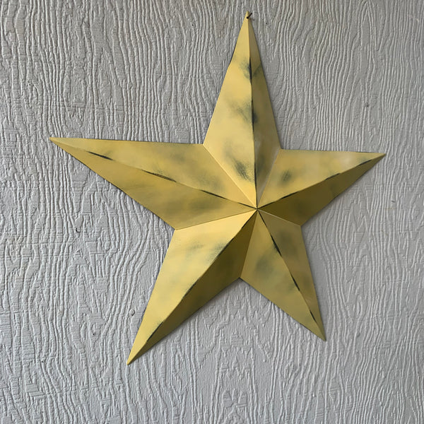 #EH10482 MUSTAND LIGHT YELLOW DISTRESSED BARN STAR TWO TONE METAL ART WESTERN HOME DECOR HANDMADE NEW