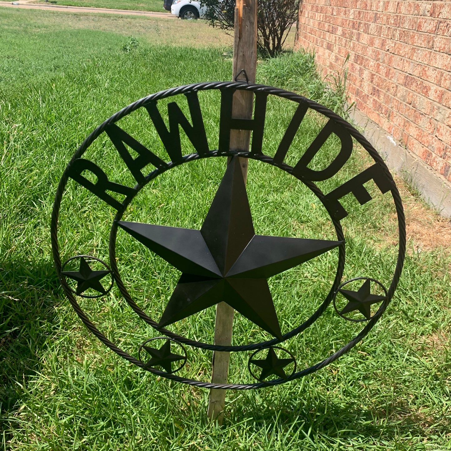 RAWHIDE STYLE CUSTOM STAR RUSTIC BLACK NAME BARN METAL STAR 3d TWISTED ROPE RING WESTERN HOME DECOR HANDMADE