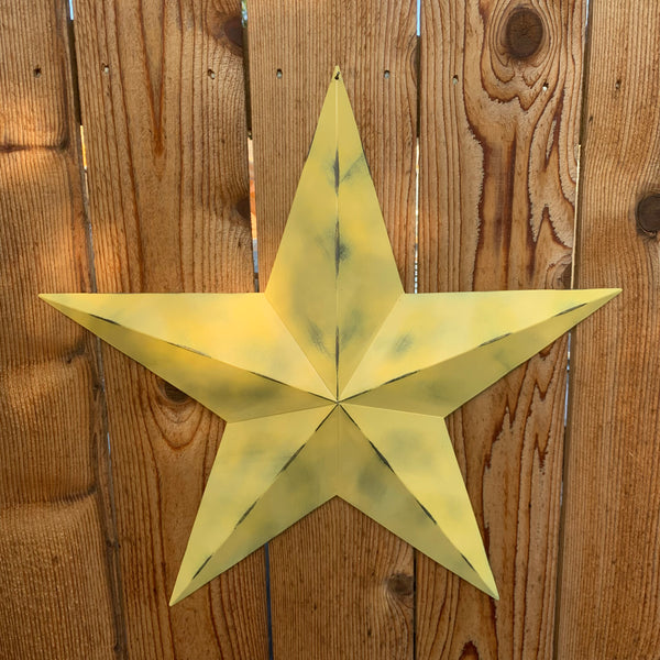 #EH10482 MUSTAND LIGHT YELLOW DISTRESSED BARN STAR TWO TONE METAL ART WESTERN HOME DECOR HANDMADE NEW