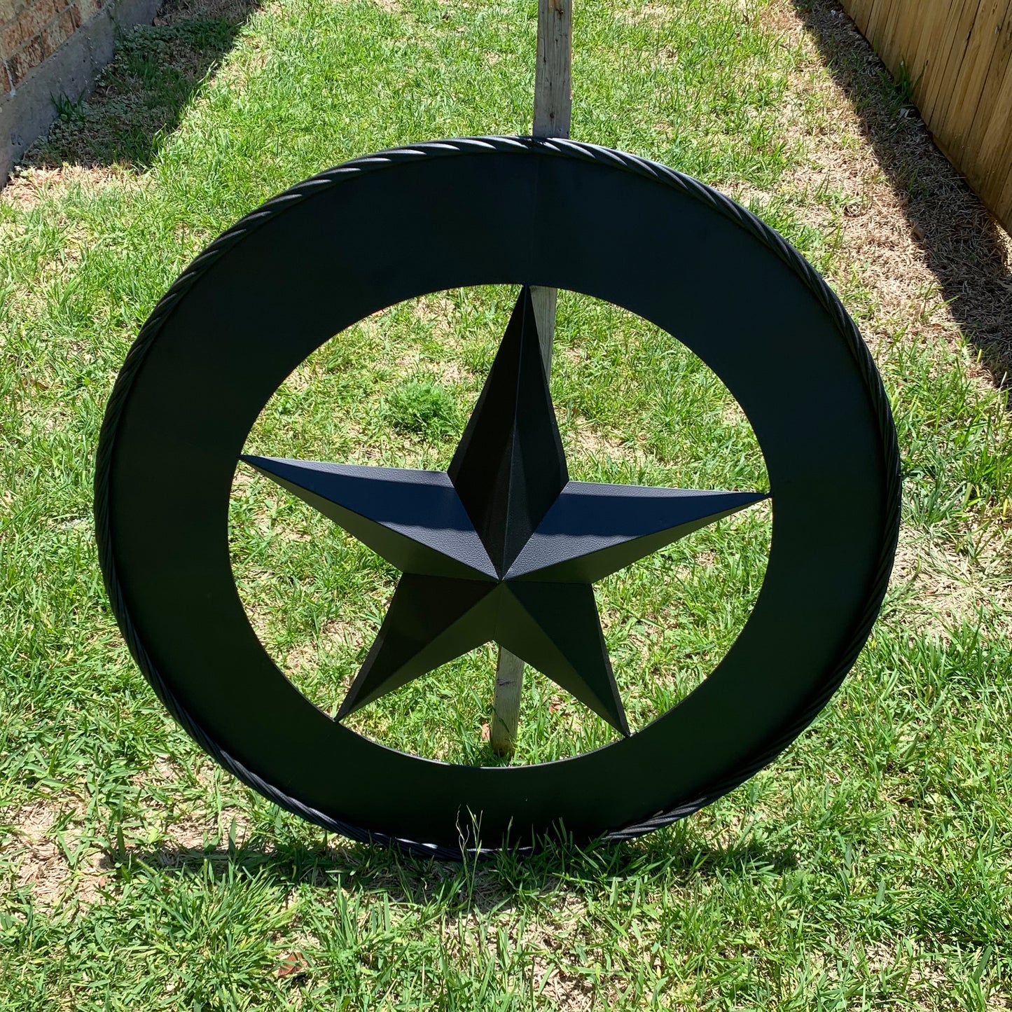 36" RUSTIC BLACK LONE STAR WIDE BAND RING TWISTED ROPE RING 3d METAL STAR WALL ART WESTERN HOME DECOR HANDMADE NEW #EH11879