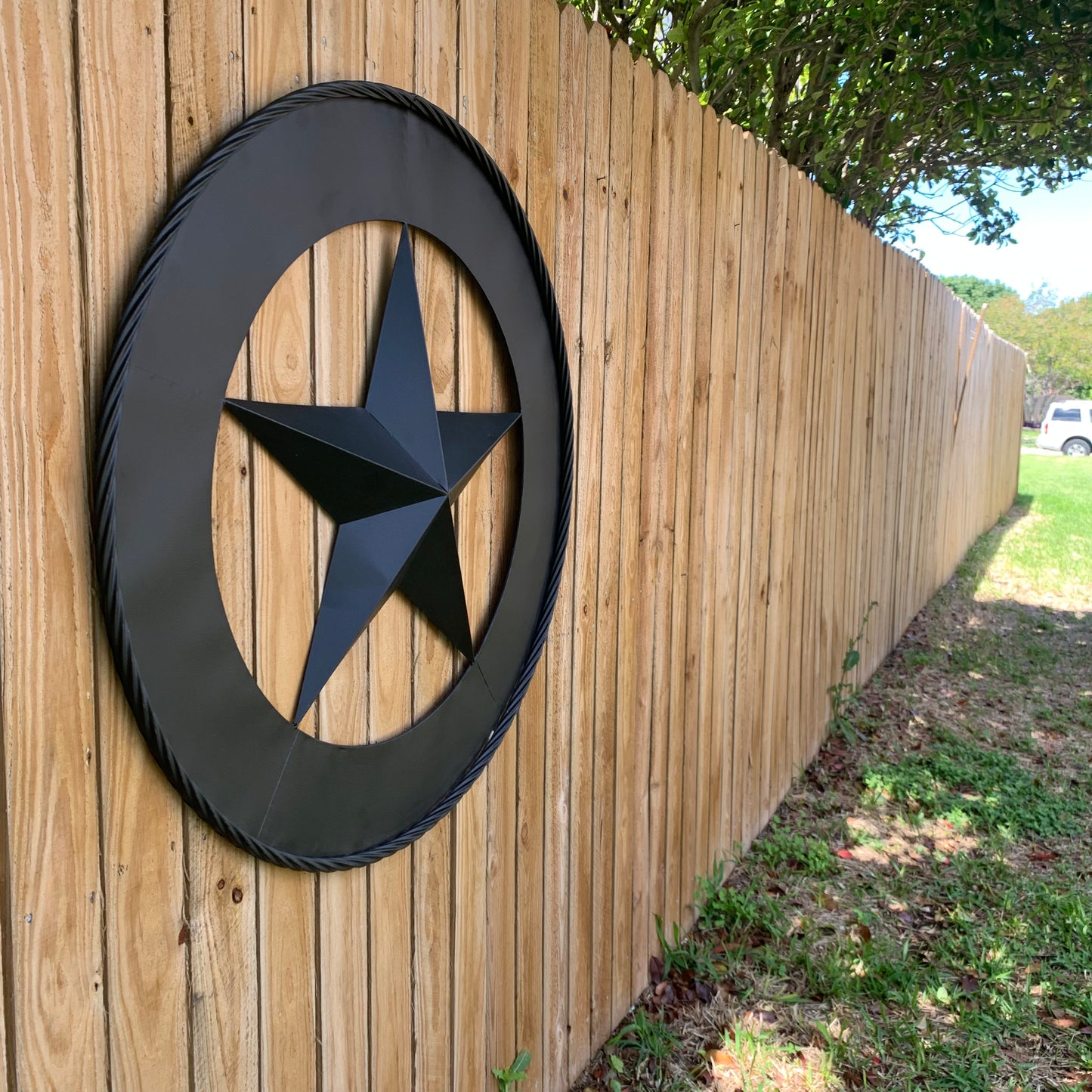 36" RUSTIC BLACK LONE STAR WIDE BAND RING TWISTED ROPE RING 3d METAL STAR WALL ART WESTERN HOME DECOR HANDMADE NEW #EH11879