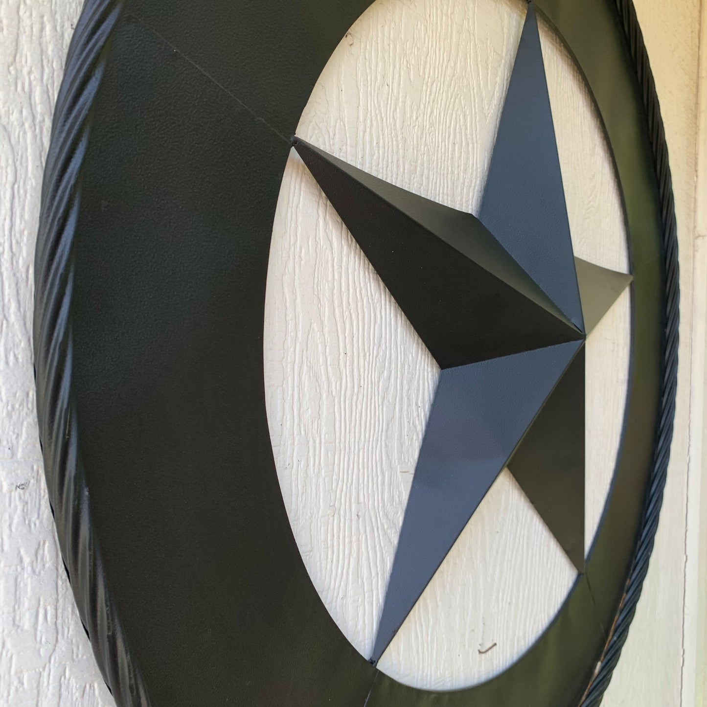 36" RUSTIC BLACK LONE STAR WIDE BAND RING TWISTED ROPE RING 3d METAL STAR WALL ART WESTERN HOME DECOR HANDMADE NEW #EH11879