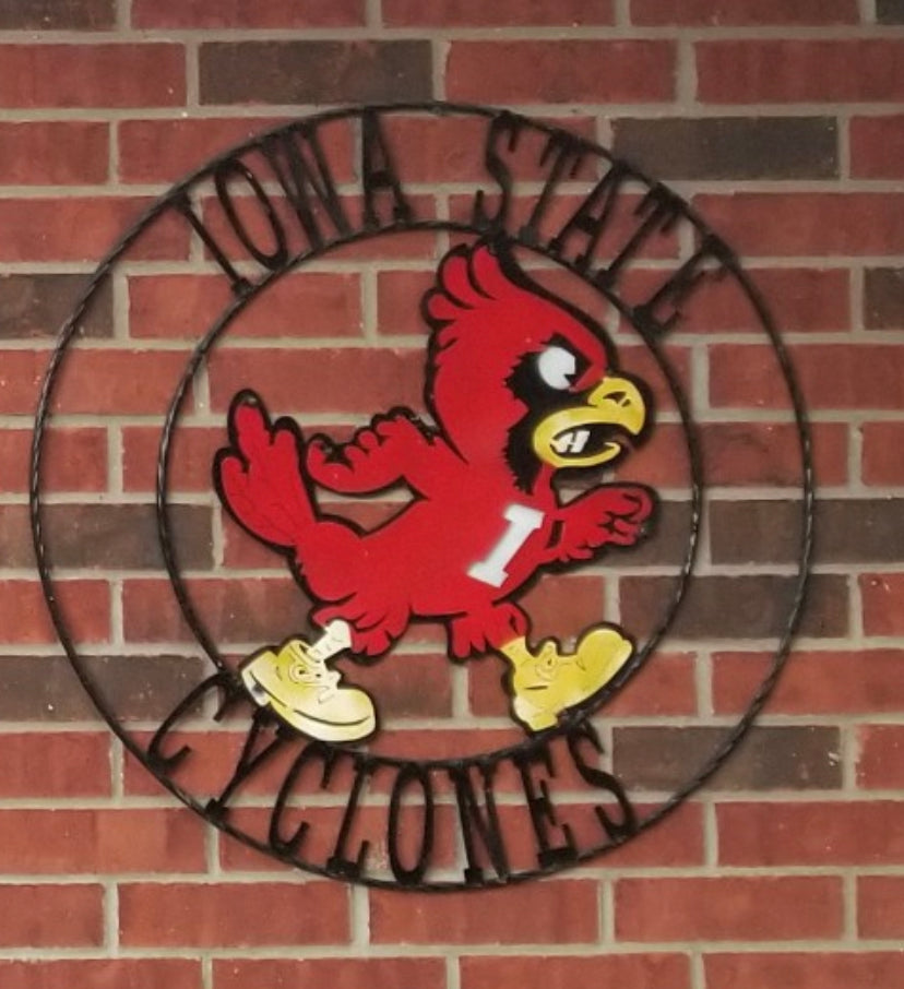 12", 18", 24", 32" IOWA STATE CYCLONES CUSTOM METAL VINTAGE CRAFT TEAM SIGN HANDMADE 36",40",44",50"