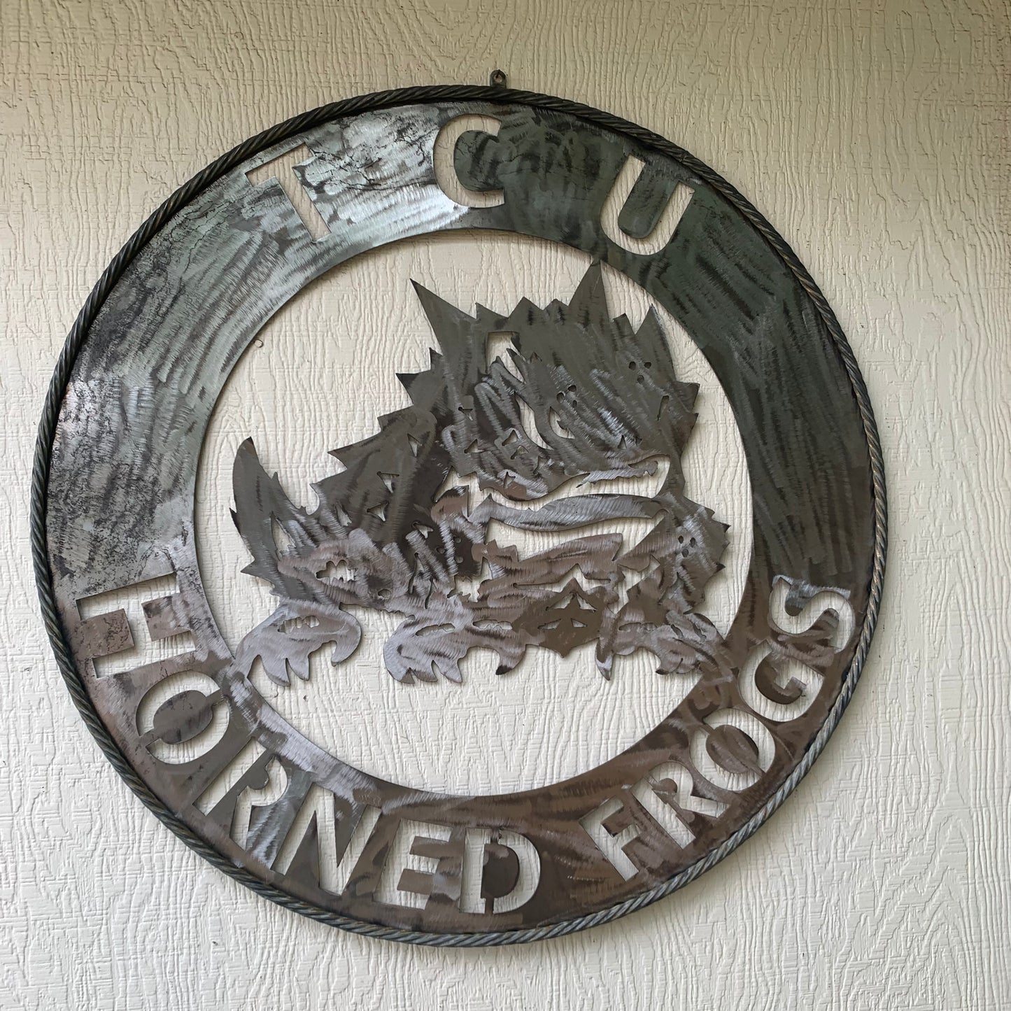 32" TCU HORNED FROGS CUSTOM RAW METAL VINTAGE CRAFT WIDE BAND RING TEAM SIGN HANDMADE