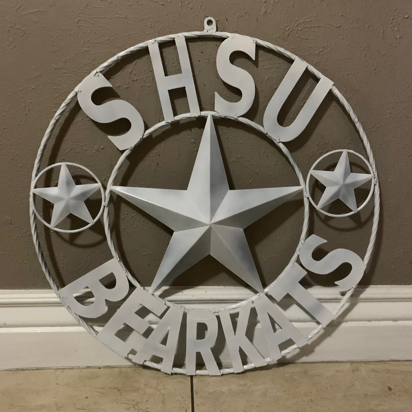 24",32" SHSU SAM HOUSTON BEARKATS RUSTIC WHITE METAL CUSTOM VINTAGE CRAFT RUSTIC BLACK TEAM STAR HANDMADE