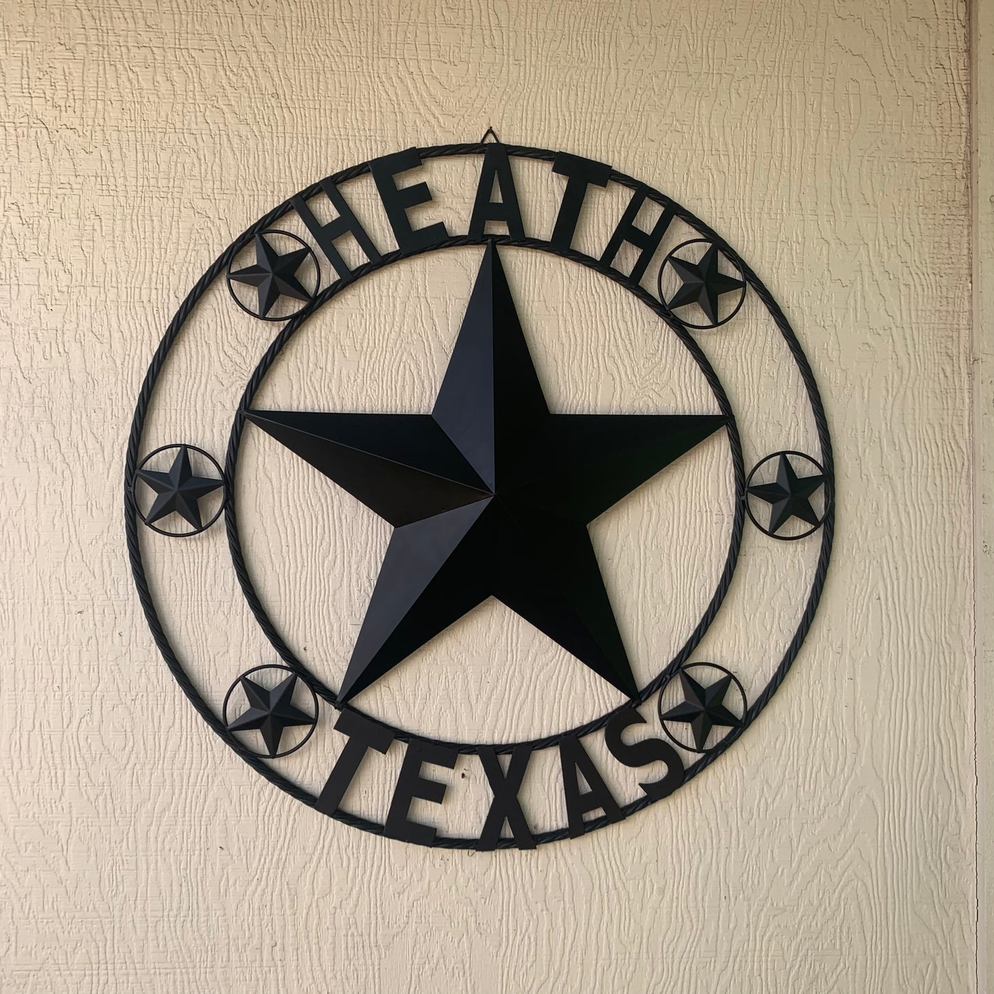 HEATH TEXAS STYLE CUSTOM STAR NAME BARN METAL STAR 3d TWISTED ROPE RING WESTERN HOME DECOR HANDMADE RUSTIC BLACK 24",32",34",36",40",42",44",46",50"