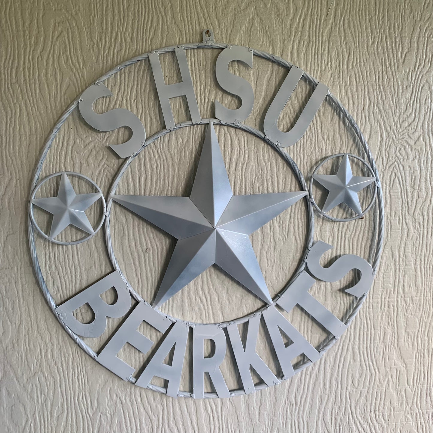 24",32" SHSU SAM HOUSTON BEARKATS RUSTIC WHITE METAL CUSTOM VINTAGE CRAFT RUSTIC BLACK TEAM STAR HANDMADE