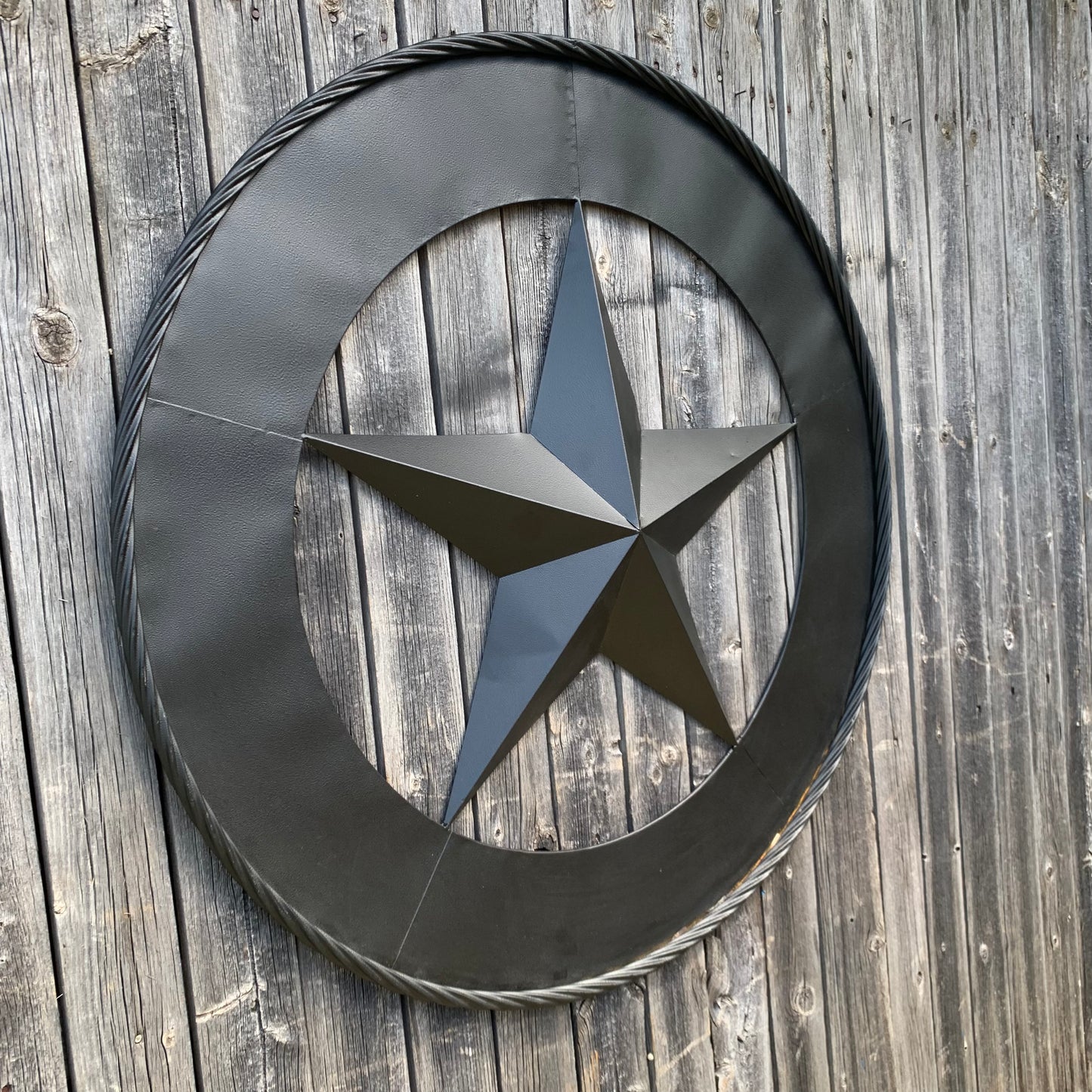 36" RUSTIC BLACK LONE STAR WIDE BAND RING TWISTED ROPE RING 3d METAL STAR WALL ART WESTERN HOME DECOR HANDMADE NEW #EH11879
