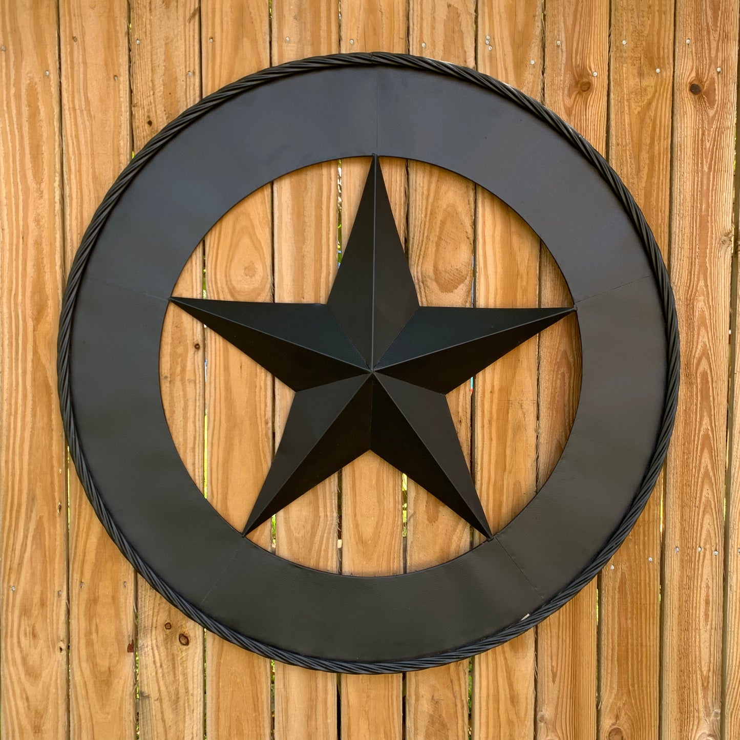36" RUSTIC BLACK LONE STAR WIDE BAND RING TWISTED ROPE RING 3d METAL STAR WALL ART WESTERN HOME DECOR HANDMADE NEW #EH11879