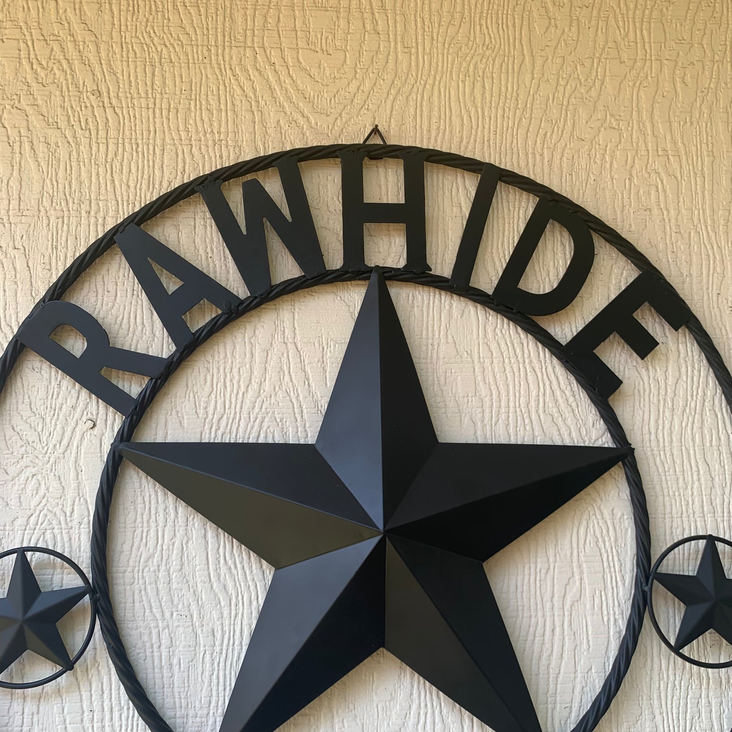 RAWHIDE STYLE CUSTOM STAR RUSTIC BLACK NAME BARN METAL STAR 3d TWISTED ROPE RING WESTERN HOME DECOR HANDMADE