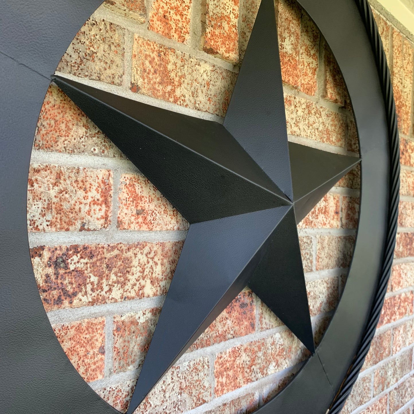 36" RUSTIC BLACK LONE STAR WIDE BAND RING TWISTED ROPE RING 3d METAL STAR WALL ART WESTERN HOME DECOR HANDMADE NEW #EH11879
