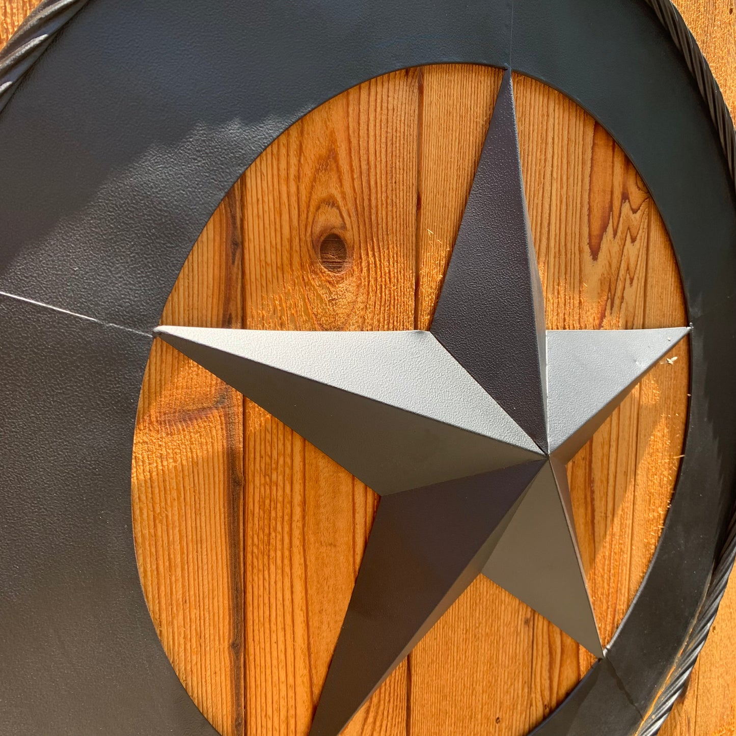 36" RUSTIC BLACK LONE STAR WIDE BAND RING TWISTED ROPE RING 3d METAL STAR WALL ART WESTERN HOME DECOR HANDMADE NEW #EH11879