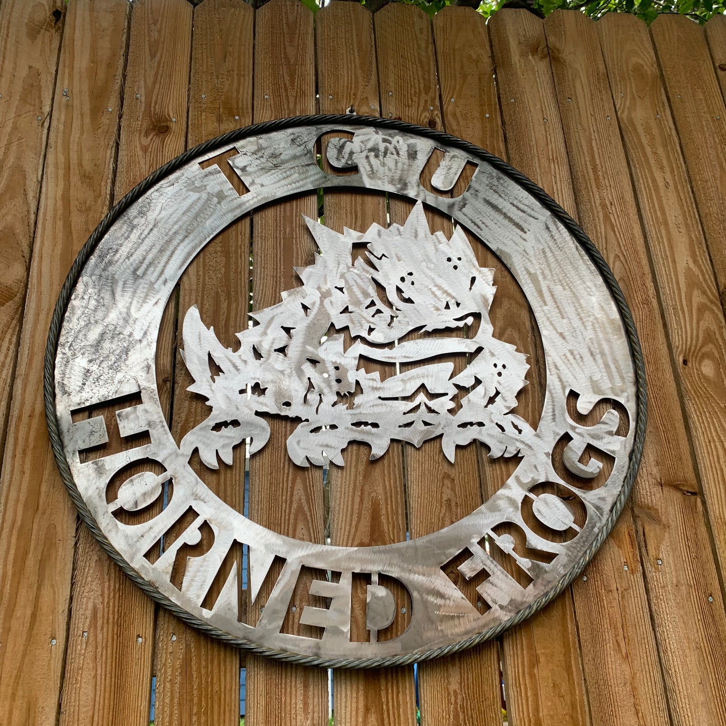 32" TCU HORNED FROGS CUSTOM RAW METAL VINTAGE CRAFT WIDE BAND RING TEAM SIGN HANDMADE