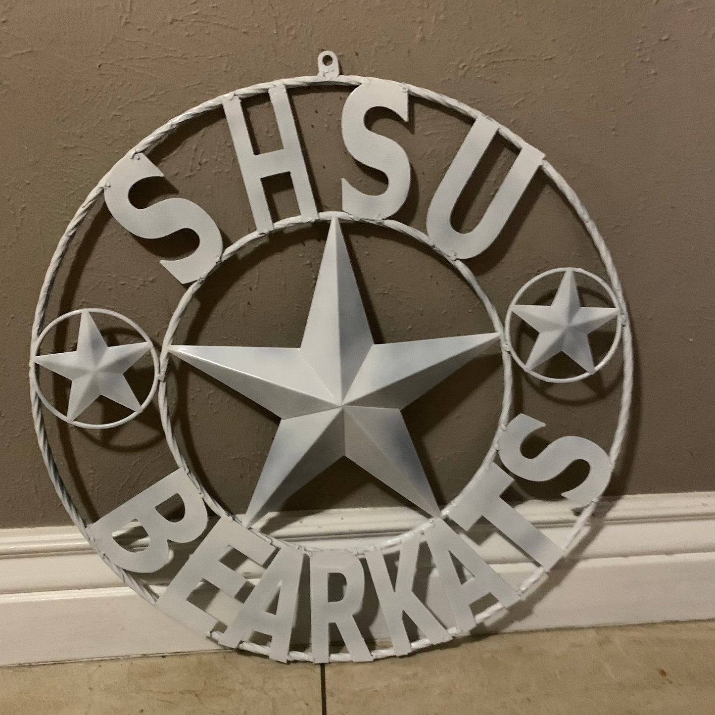 24",32" SHSU SAM HOUSTON BEARKATS RUSTIC WHITE METAL CUSTOM VINTAGE CRAFT RUSTIC BLACK TEAM STAR HANDMADE