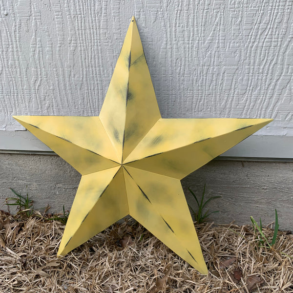 #EH10482 MUSTAND LIGHT YELLOW DISTRESSED BARN STAR TWO TONE METAL ART WESTERN HOME DECOR HANDMADE NEW