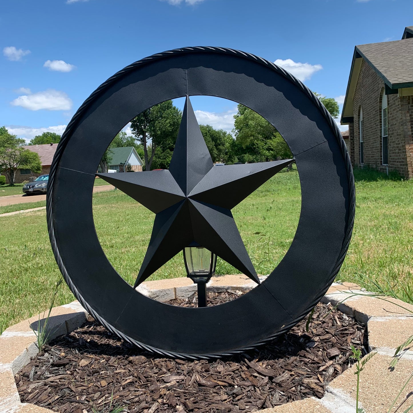 36" RUSTIC BLACK LONE STAR WIDE BAND RING TWISTED ROPE RING 3d METAL STAR WALL ART WESTERN HOME DECOR HANDMADE NEW #EH11879