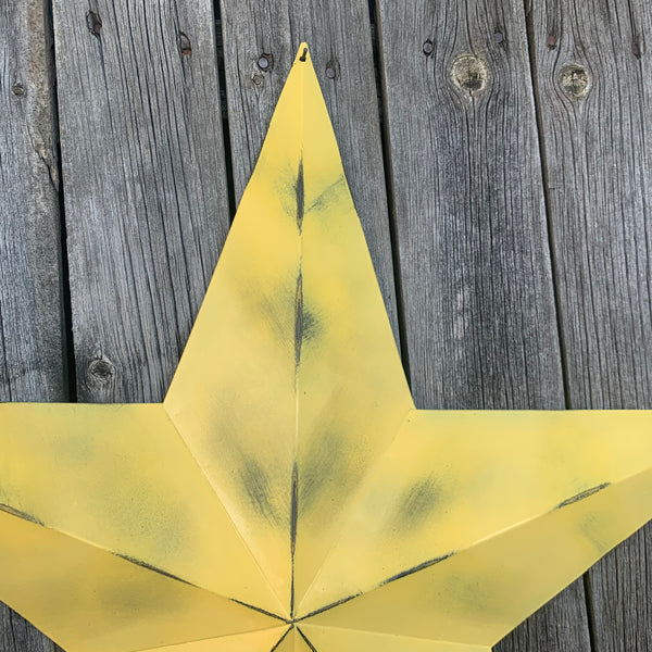 #EH10482 MUSTAND LIGHT YELLOW DISTRESSED BARN STAR TWO TONE METAL ART WESTERN HOME DECOR HANDMADE NEW