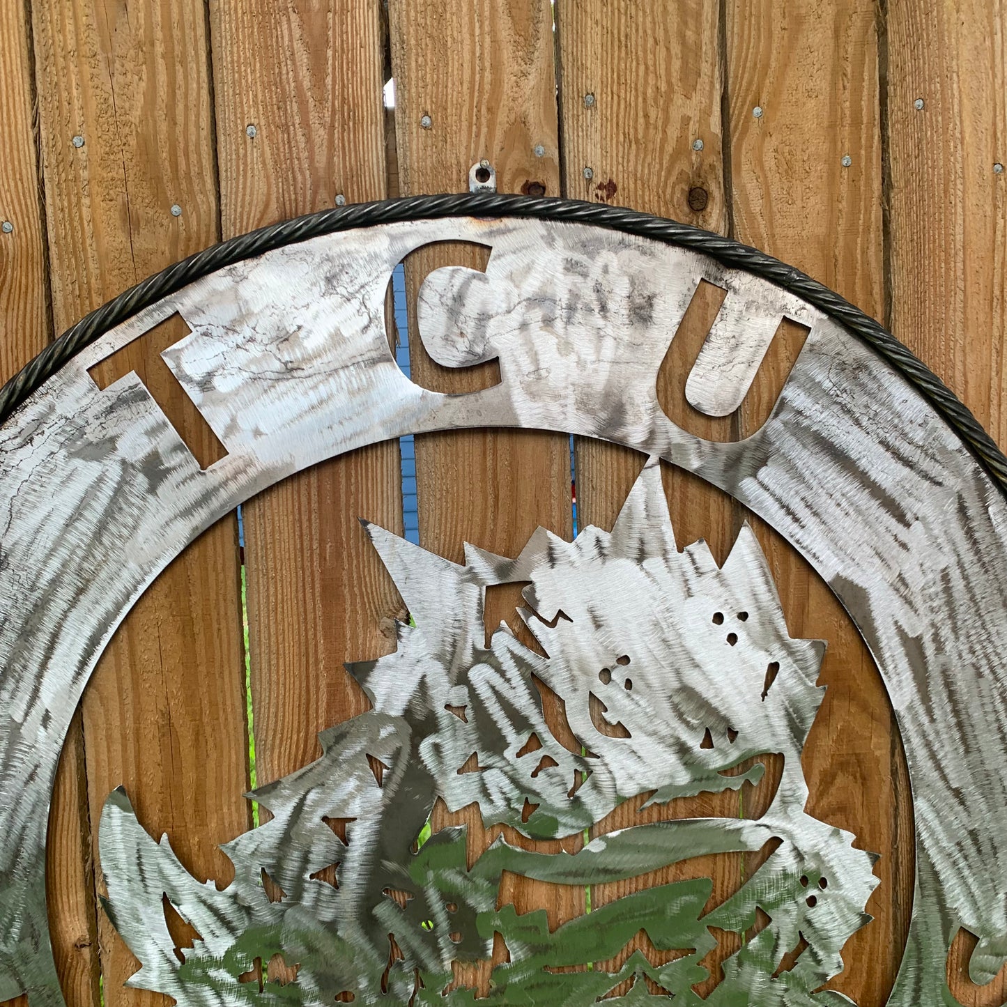32" TCU HORNED FROGS CUSTOM RAW METAL VINTAGE CRAFT WIDE BAND RING TEAM SIGN HANDMADE