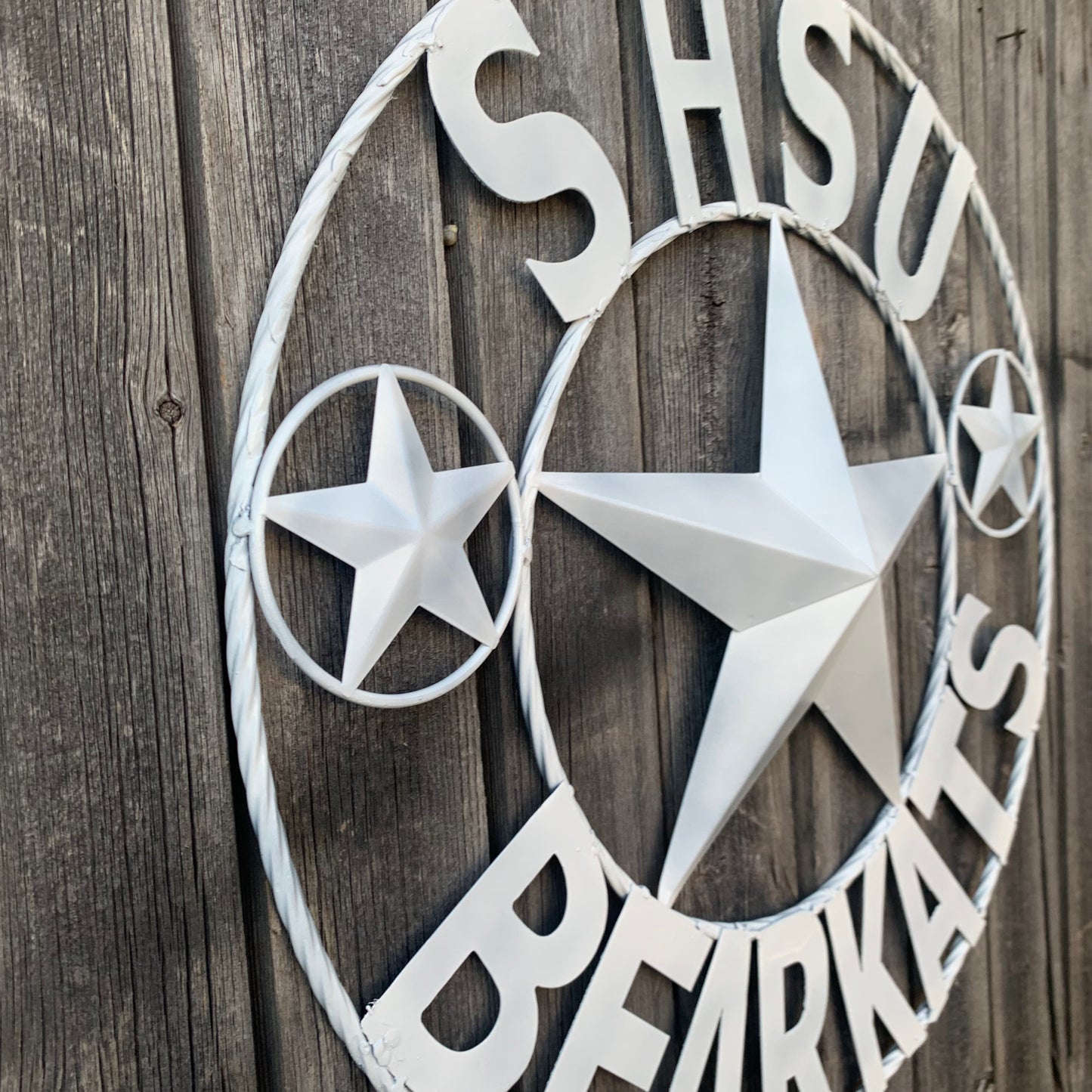 24",32" SHSU SAM HOUSTON BEARKATS RUSTIC WHITE METAL CUSTOM VINTAGE CRAFT RUSTIC BLACK TEAM STAR HANDMADE