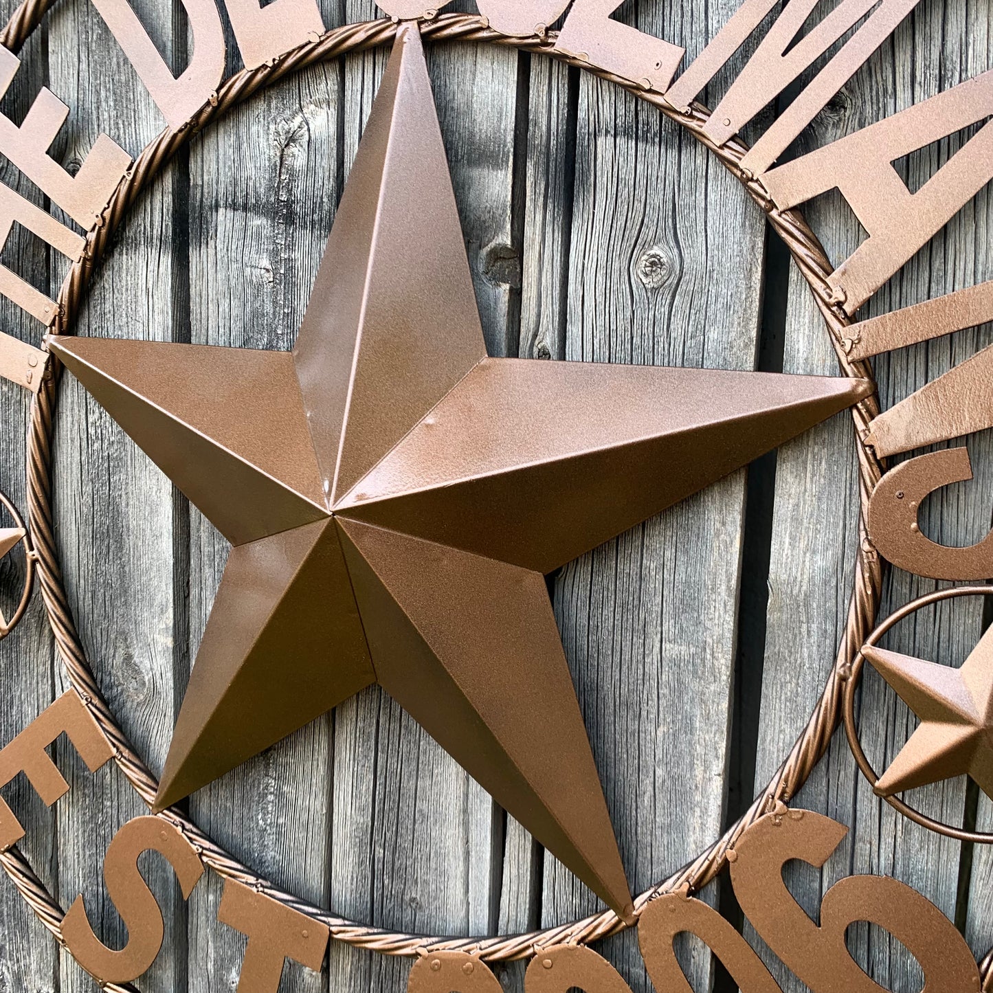 GUZMAN STYLE CUSTOM STAR NAME BARN METAL STAR 3d TWISTED ROPE RING WESTERN HOME DECOR RUSTIC  BRONZE HANDMADE 24",32",34",36",40",42",44",46",50"