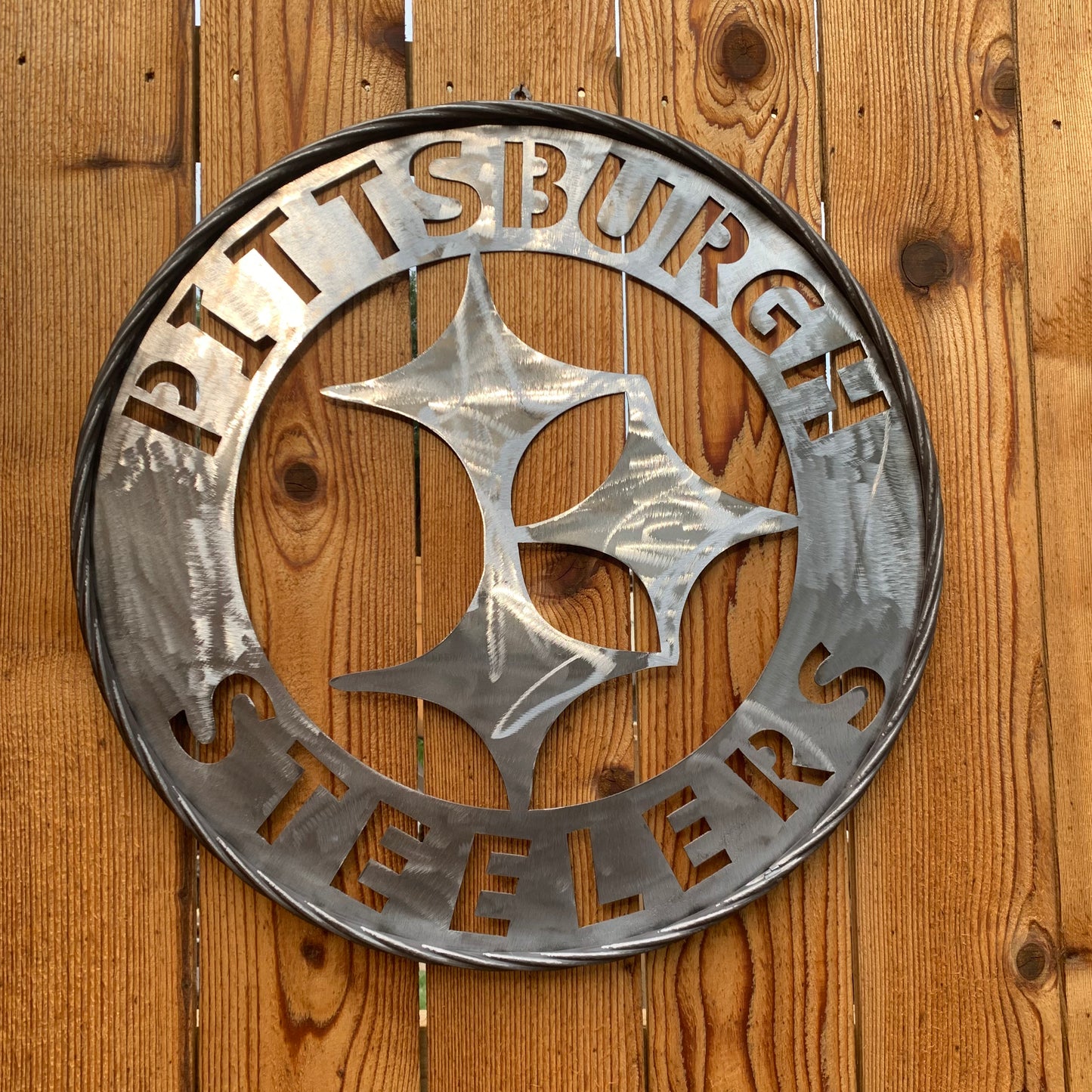 PITTSBURGH STEELERS CUSTOM RAW METAL VINTAGE CRAFT TEAM SIGN HANDMADE