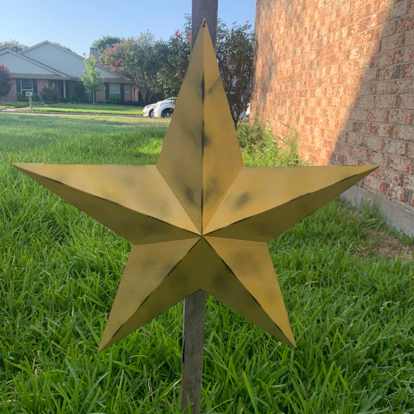#EH10482 MUSTAND LIGHT YELLOW DISTRESSED BARN STAR TWO TONE METAL ART WESTERN HOME DECOR HANDMADE NEW