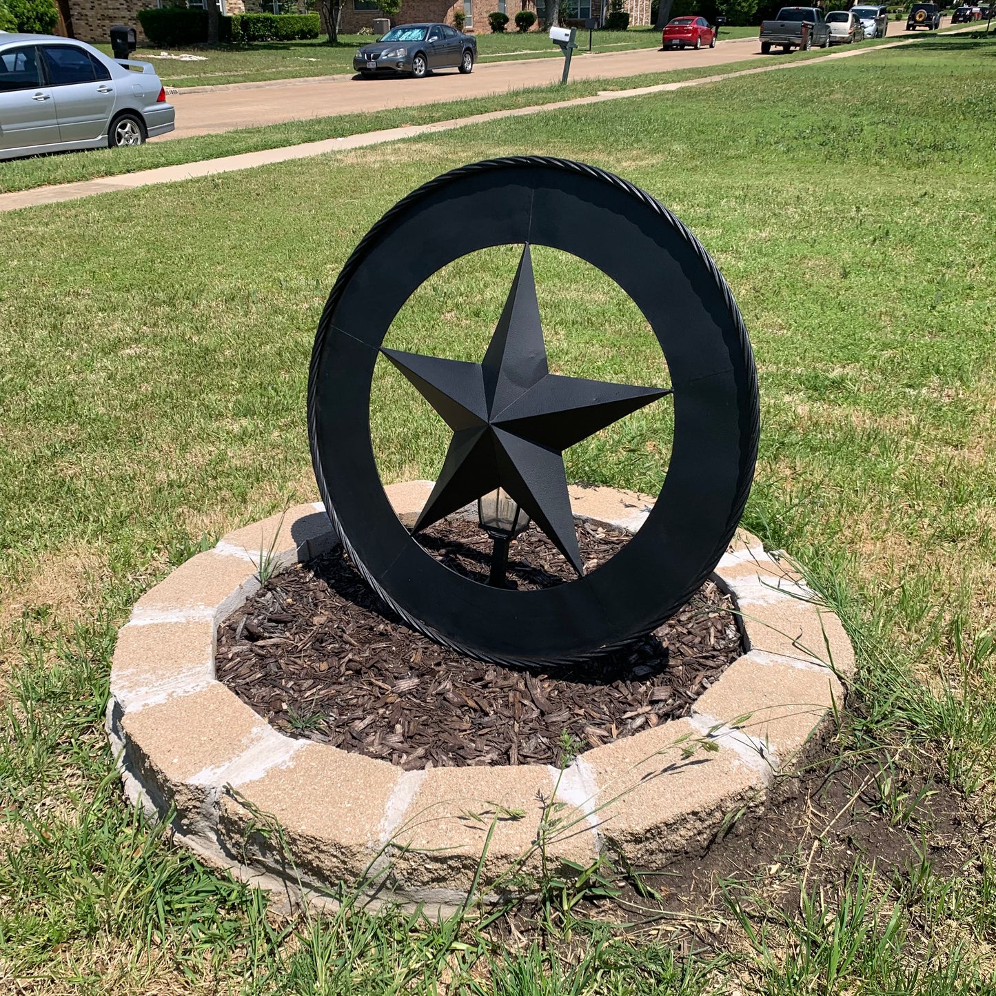 36" RUSTIC BLACK LONE STAR WIDE BAND RING TWISTED ROPE RING 3d METAL STAR WALL ART WESTERN HOME DECOR HANDMADE NEW #EH11879