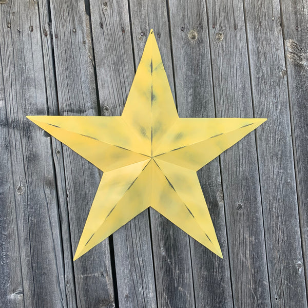 #EH10482 MUSTAND LIGHT YELLOW DISTRESSED BARN STAR TWO TONE METAL ART WESTERN HOME DECOR HANDMADE NEW