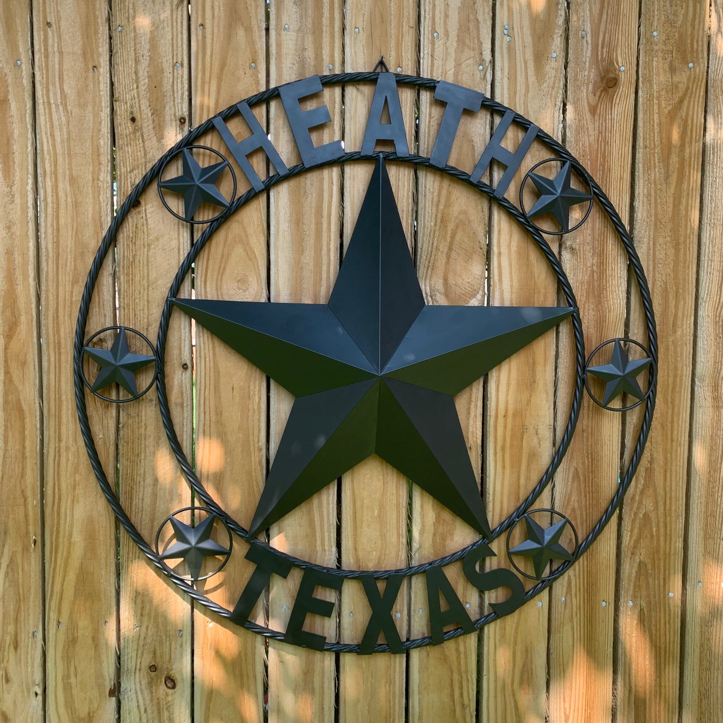 HEATH TEXAS STYLE CUSTOM STAR NAME BARN METAL STAR 3d TWISTED ROPE RING WESTERN HOME DECOR HANDMADE RUSTIC BLACK 24",32",34",36",40",42",44",46",50"