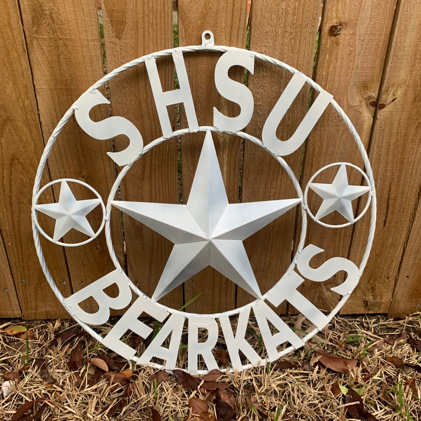 24",32" SHSU SAM HOUSTON BEARKATS RUSTIC WHITE METAL CUSTOM VINTAGE CRAFT RUSTIC BLACK TEAM STAR HANDMADE