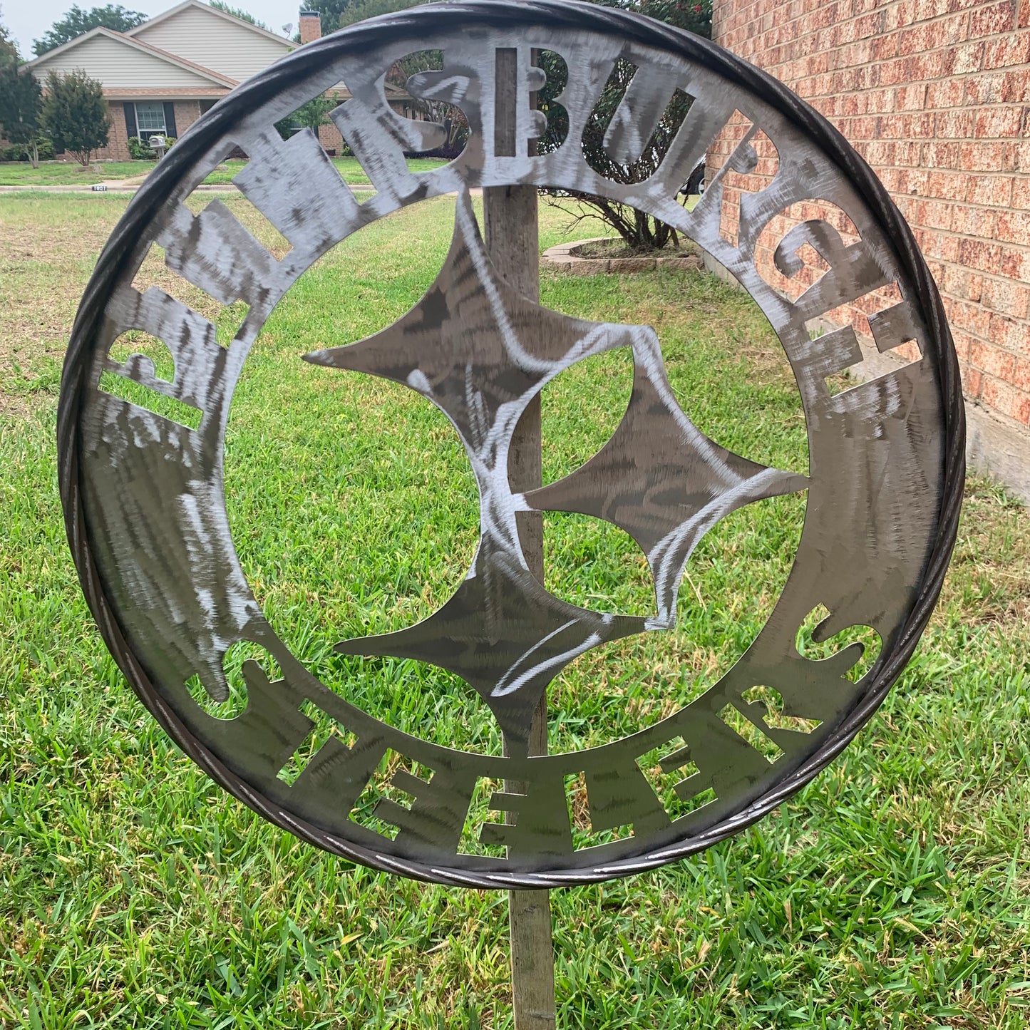 PITTSBURGH STEELERS CUSTOM RAW METAL VINTAGE CRAFT TEAM SIGN HANDMADE