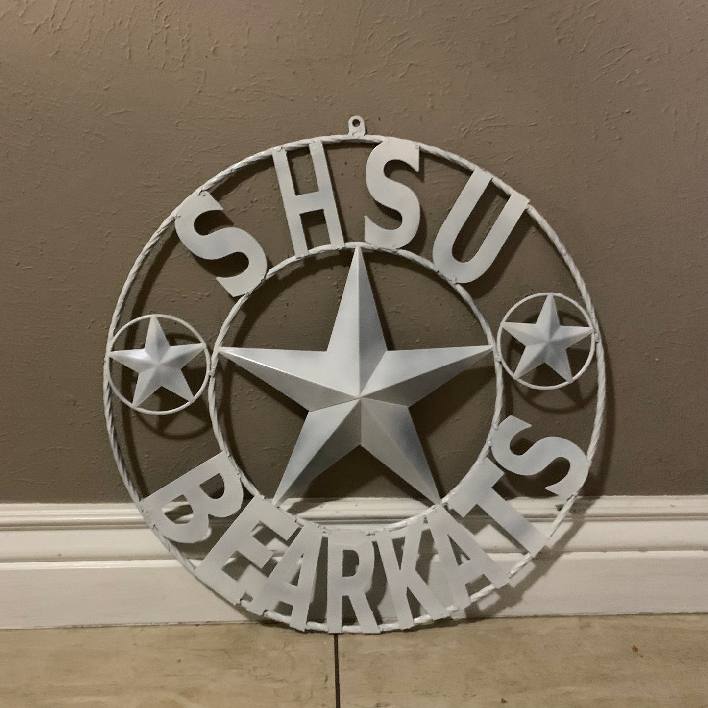 24",32" SHSU SAM HOUSTON BEARKATS RUSTIC WHITE METAL CUSTOM VINTAGE CRAFT RUSTIC BLACK TEAM STAR HANDMADE